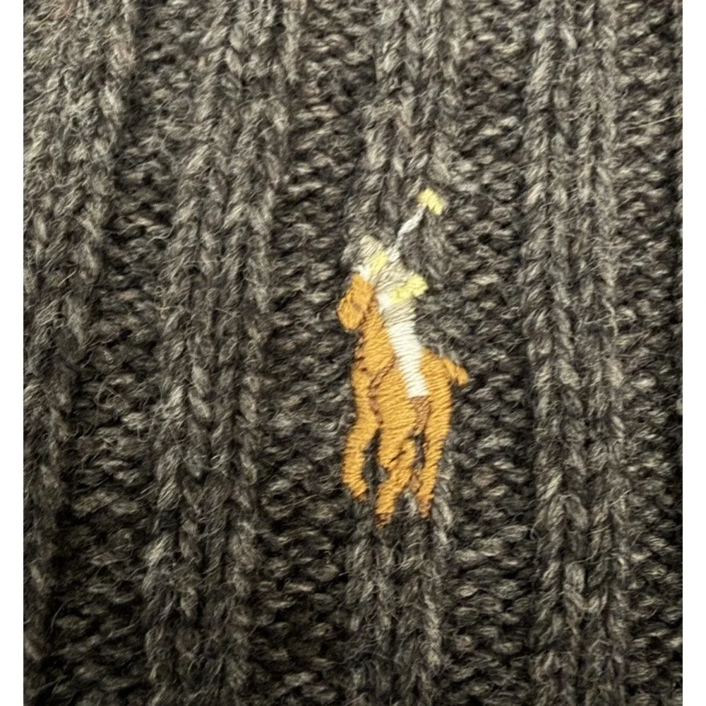 Polo Ralph Lauren Mens Grey Wool Blend Ribbed Cuff Knit Beanie Hat RL Flesh Pony